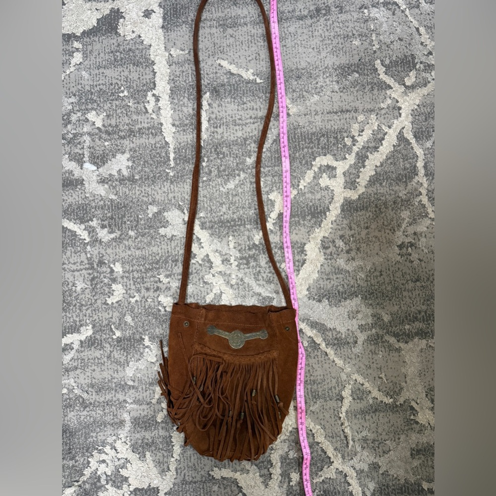 Free People Tan Suede Crossbody Bag with Fringe - Picture 7 of 7